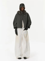Shearling Collar Wool Cashmere Cape Coat