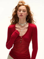 Openwork Patchwork Long Sleeve Top