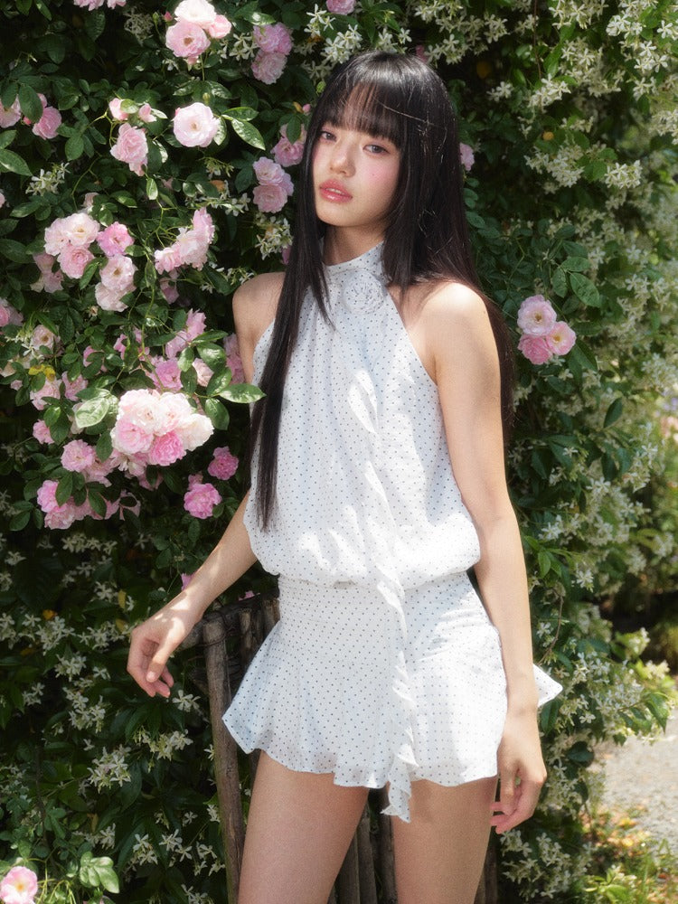 White Polka Halter Dress