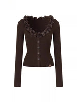 Ruffle V-Neck Knit Cardigan