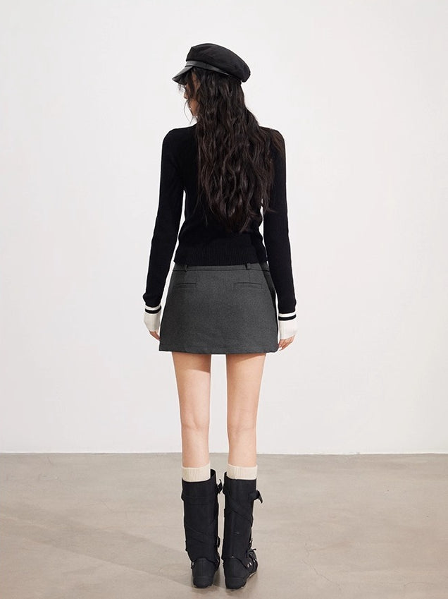 V-Neck Fake Two-piece Knit Top
