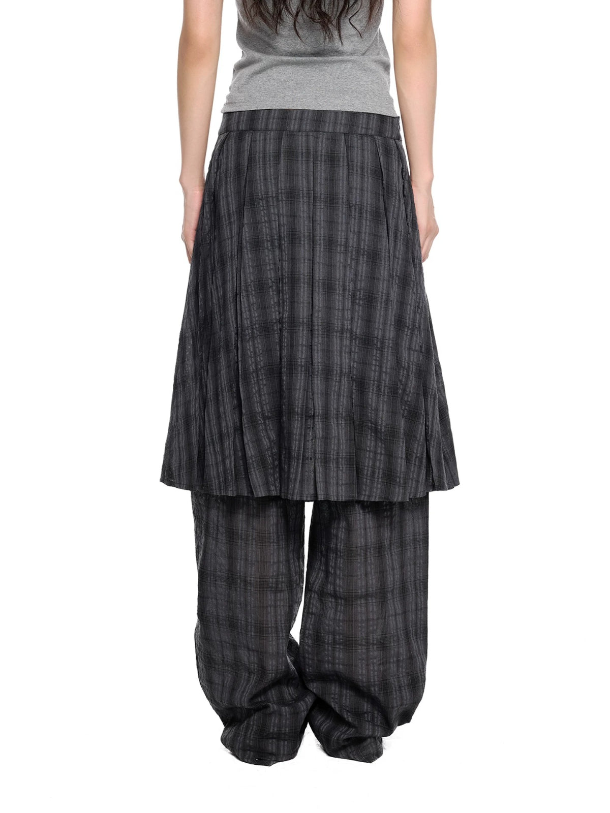 Plaid Pleated Layered Pants