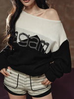 Contrast Off-Shoulder Wool Sweater
