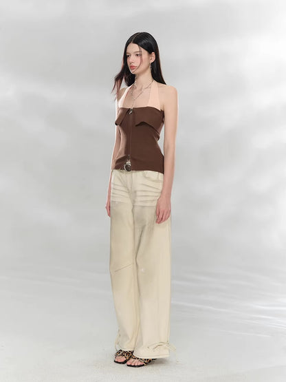 Contrast Zip Halter Top