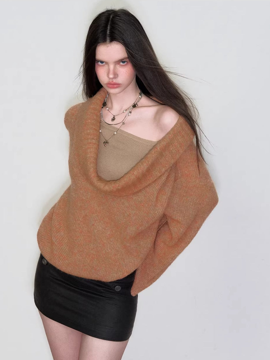 Draped Neck Knit Sweater