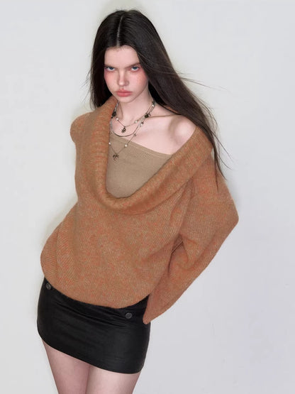 Draped Neck Knit Sweater