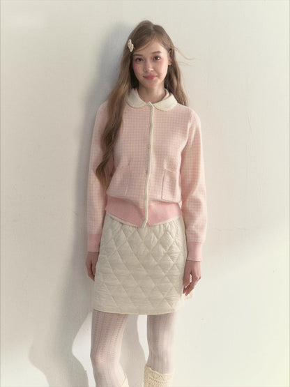 Pink Plaid Knit Doll Collar Sweater