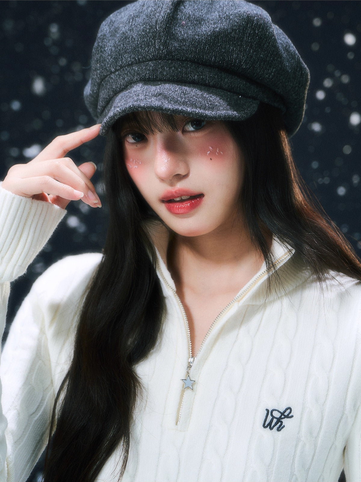 Apricot Cable Half-zip Knit Sweater