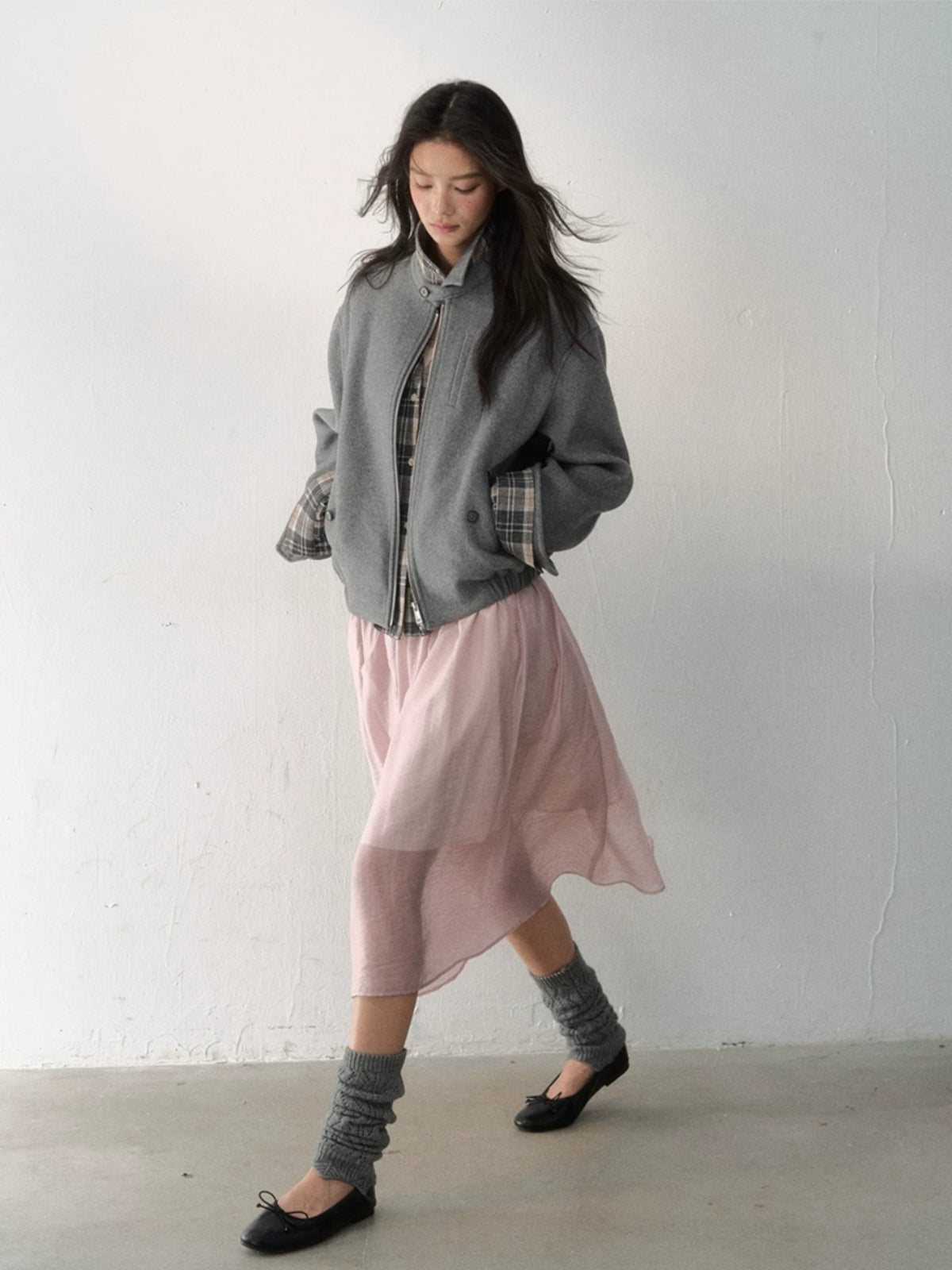 Layered Plaid Wool Blend Jacket