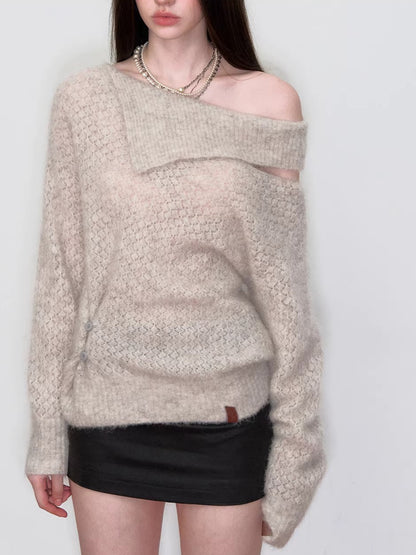 Asymmetrical Neck Knit Sweater