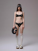 Contrast Polka Dot Lace-Trim Wireless Bra Two-Piece Set