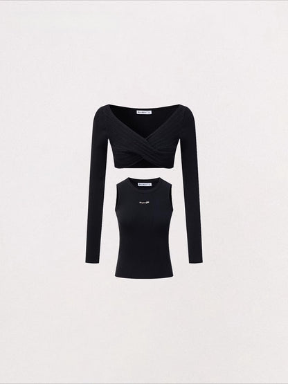 Bow Cable Knit Sweater Set