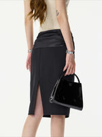 Satin Ruched Midi Skirt