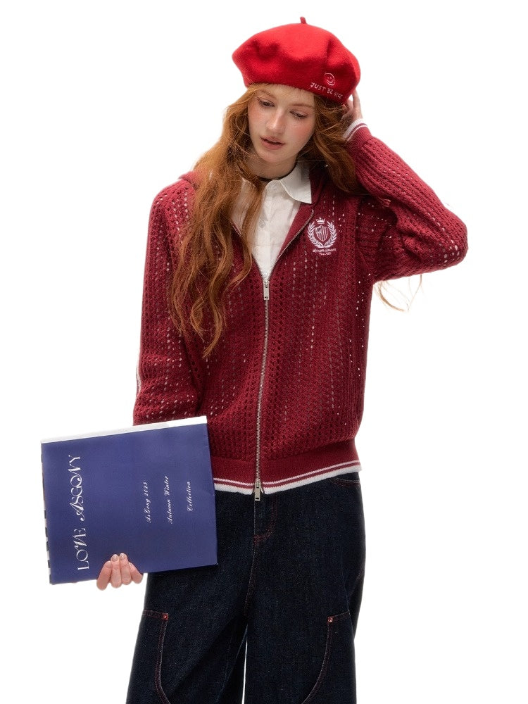 Blue & Red Embroidered Knit Hoodie