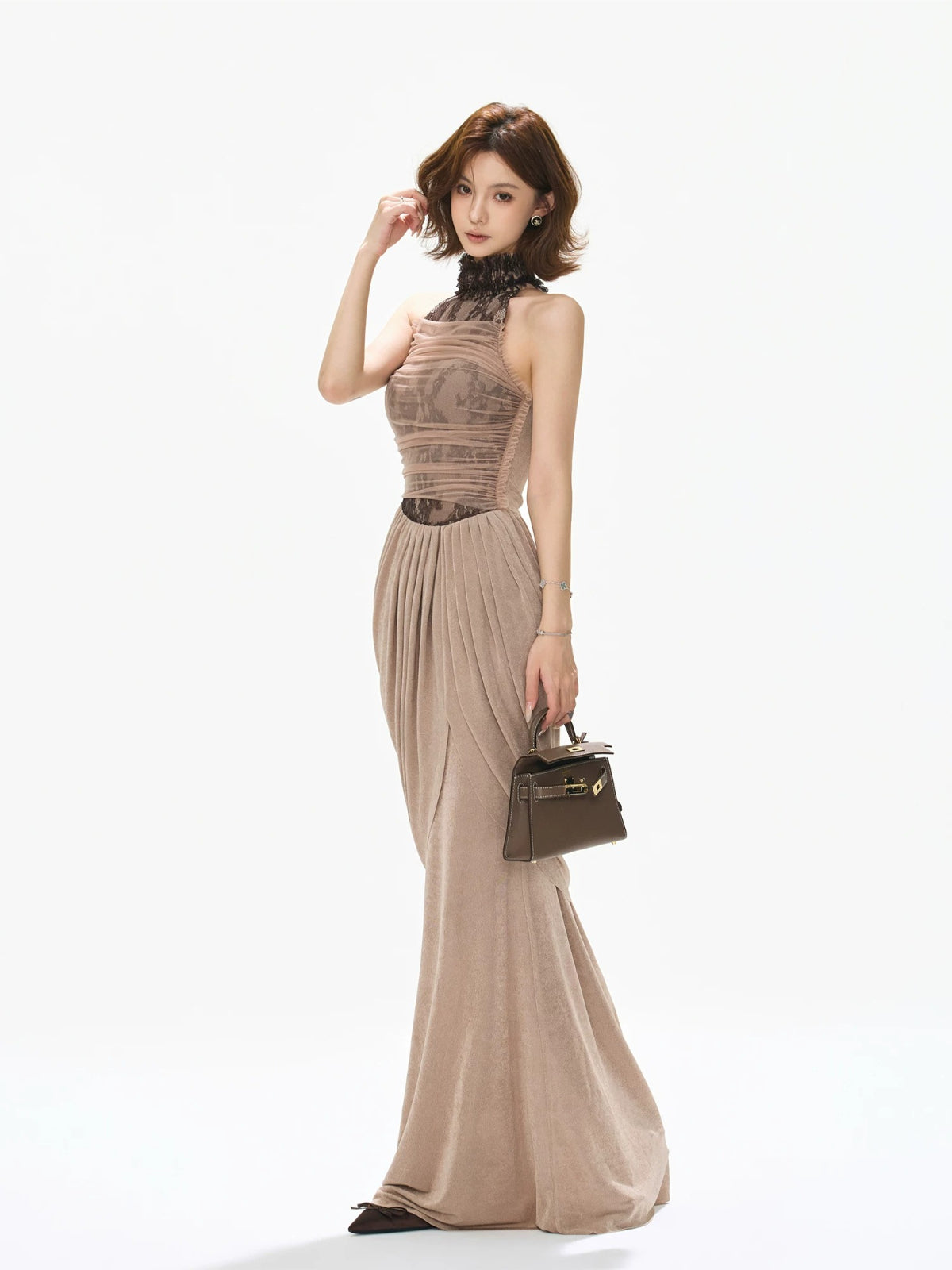 Lace Halter Mermaid Maxi Dress