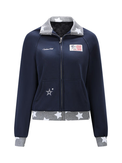 Dark Blue Contrast Star Short Sweatshirt