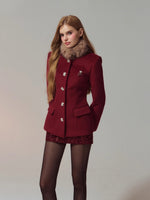 Diamond Detail Waist-Coated Wool Coat & Skirt  Set