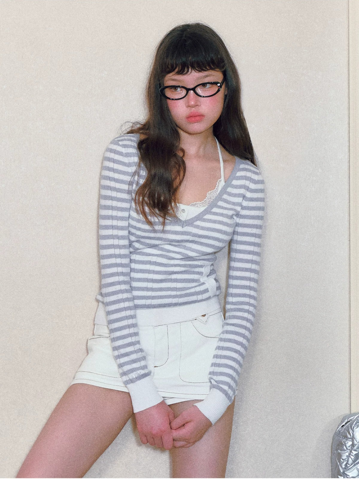 Striped Lace Knit Twinset