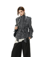 Gray Belted Tweed Coat
