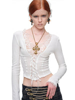 Lace V Neck Knit Top
