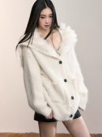 Fox Fur Large Notch Collar Cardigan