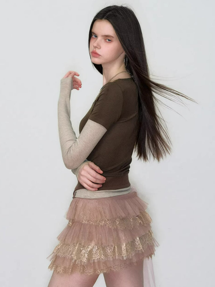 Colorblock Faux Layered Long Sleeve Tee