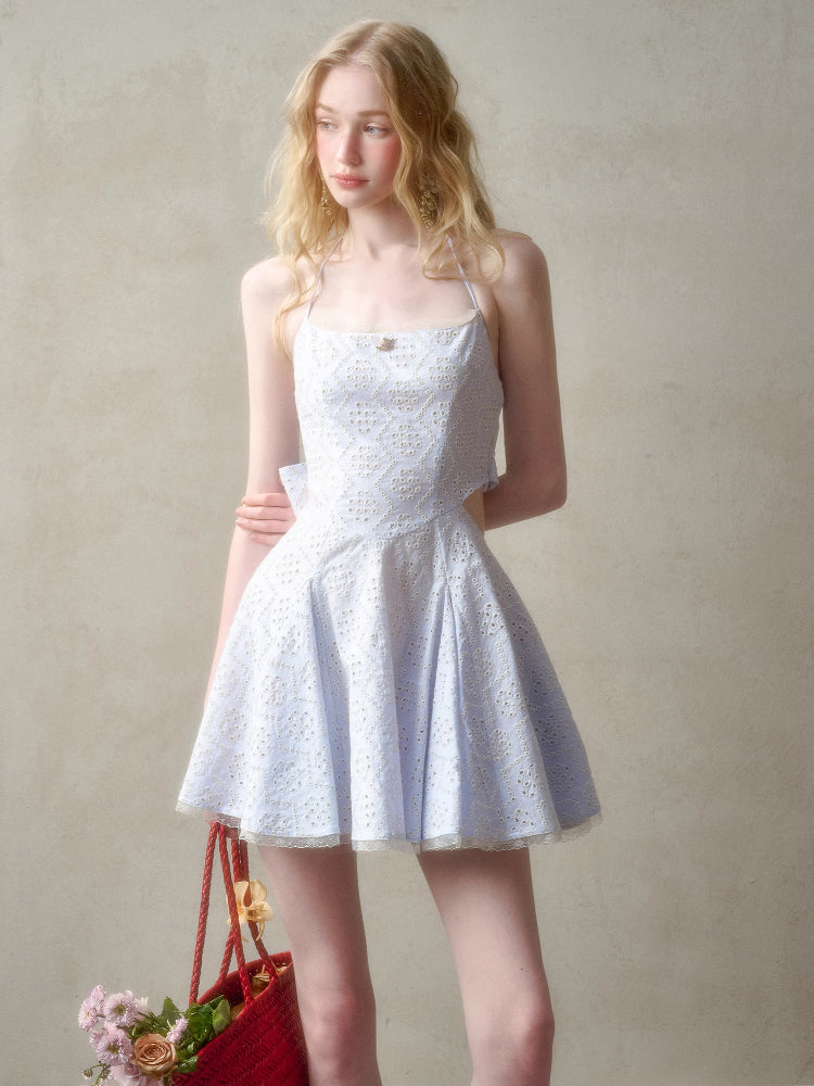 Natural Cotton Embroidered Little Blue Dress