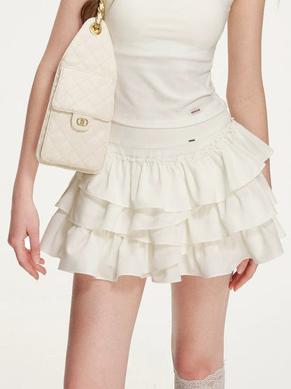 White Tiered A-Line Skirt
