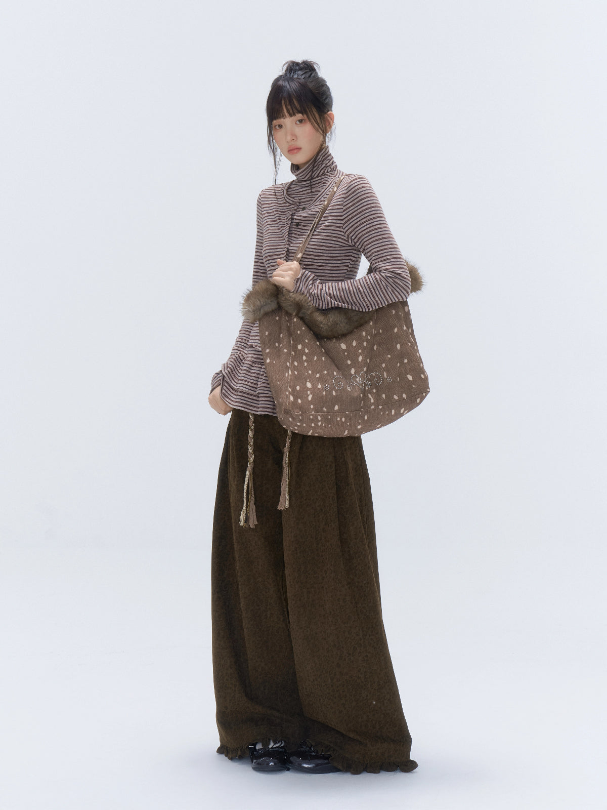 Leopard Pocket Pleated Wide-Leg Pants