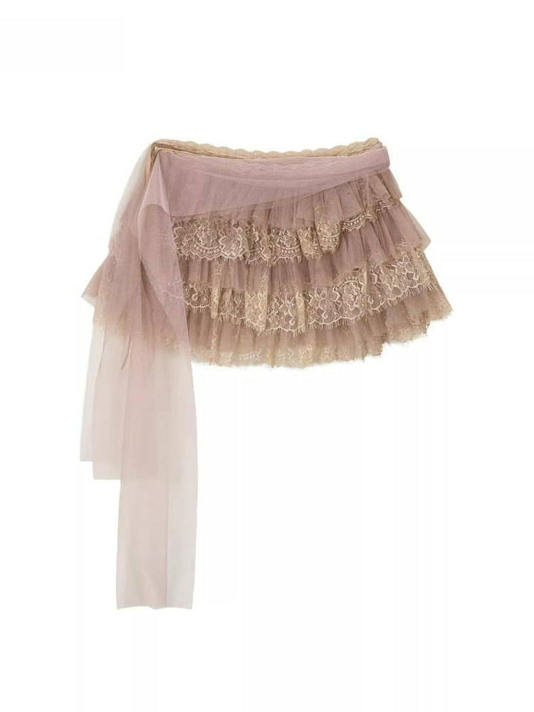 Lace Panel Tiered Skirt