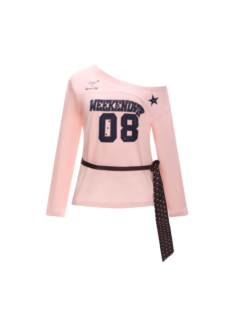 Contrast Letter One-Shoulder Tee