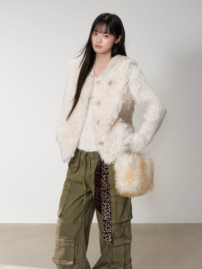 Shearling Logo Pin Curly Vest