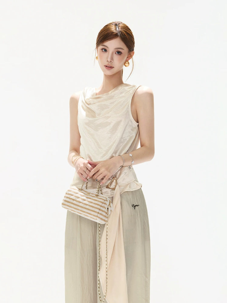 Satin Draped Tank Top
