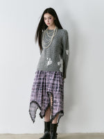 Gray Lace Panel Crewneck Sweater