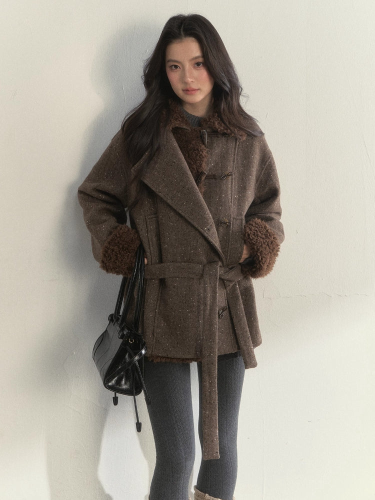 Fleece-Trim Wool Coat