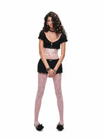 Jacquard Puff Sleeve Crop Top