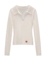 Crochet V-Neck Puff Sleeve Knit