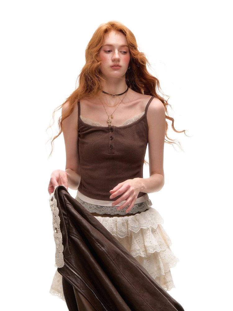 Lace Trim Layered Crop Tank