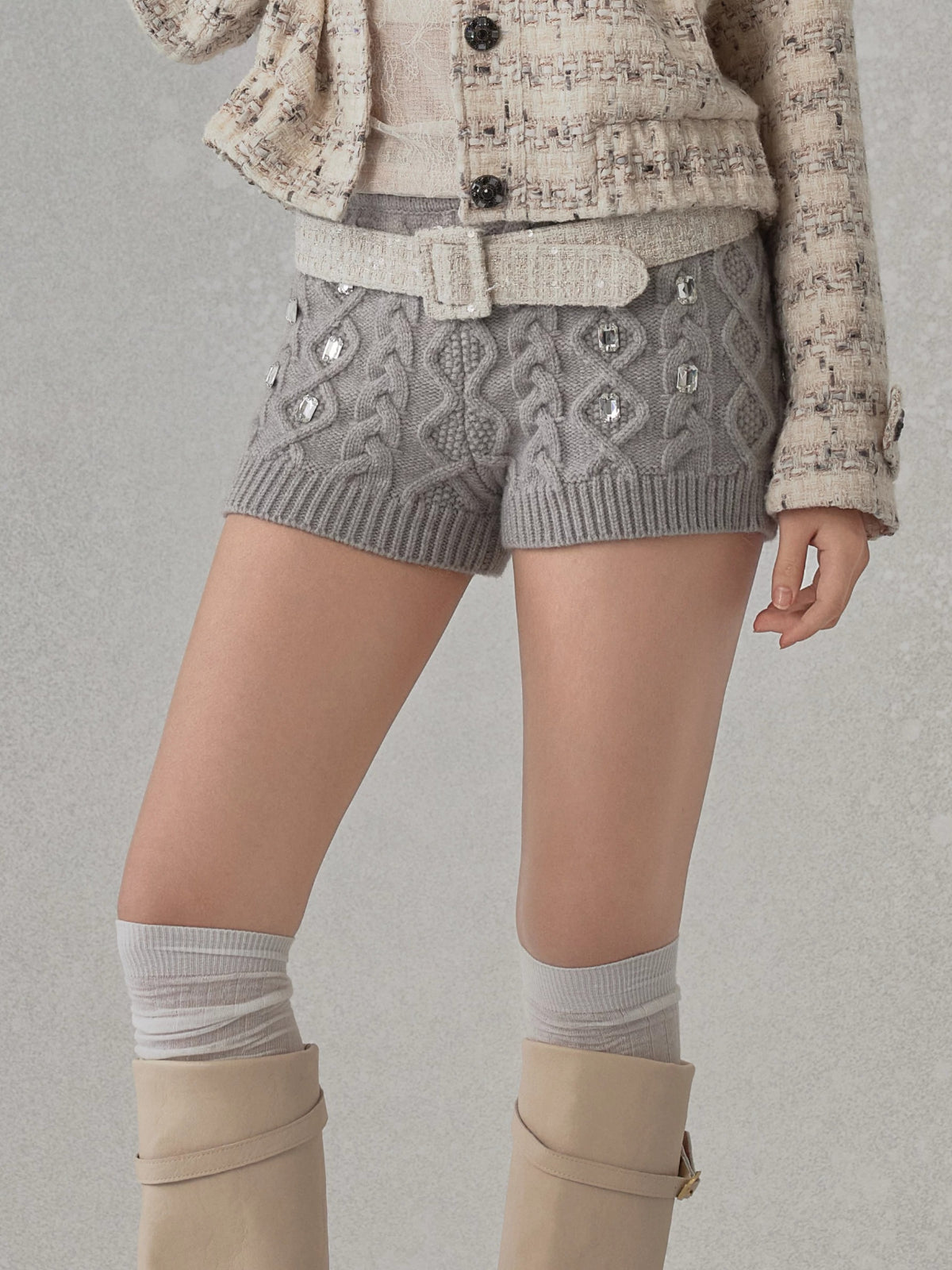 Embellished Knit Shorts
