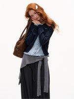 Contrast Mock-Layer Knit Cardigan