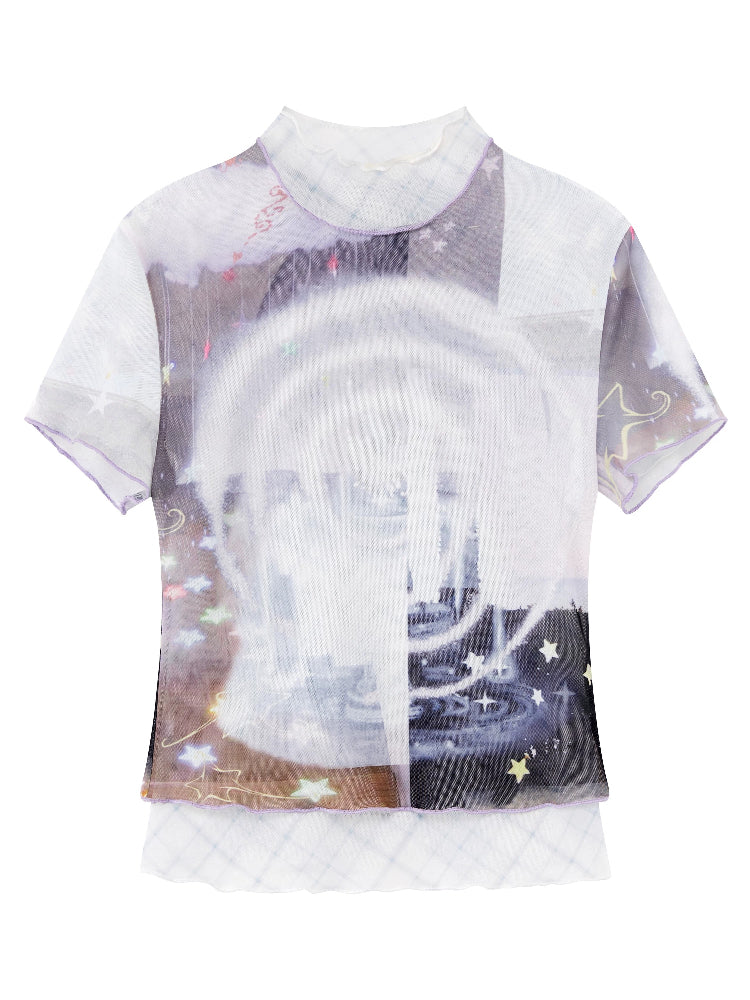 Breathable Mesh Two-Piece Rolled Sleeve Tee