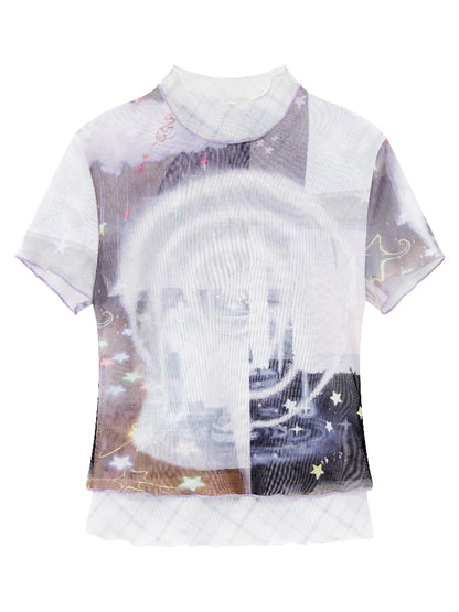 Breathable Mesh Two-Piece Rolled Sleeve Tee