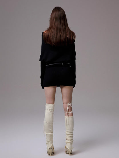 Black &amp; Gray Asymmetric Layered Knit Dress