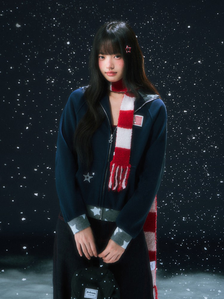 Dark Blue Contrast Star Short Sweatshirt