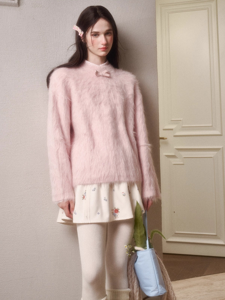 Little Lamb Alpaca-Cashmere Long Plush Crewneck