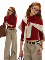 Soft Tie Neck Fitted Sleeve Top