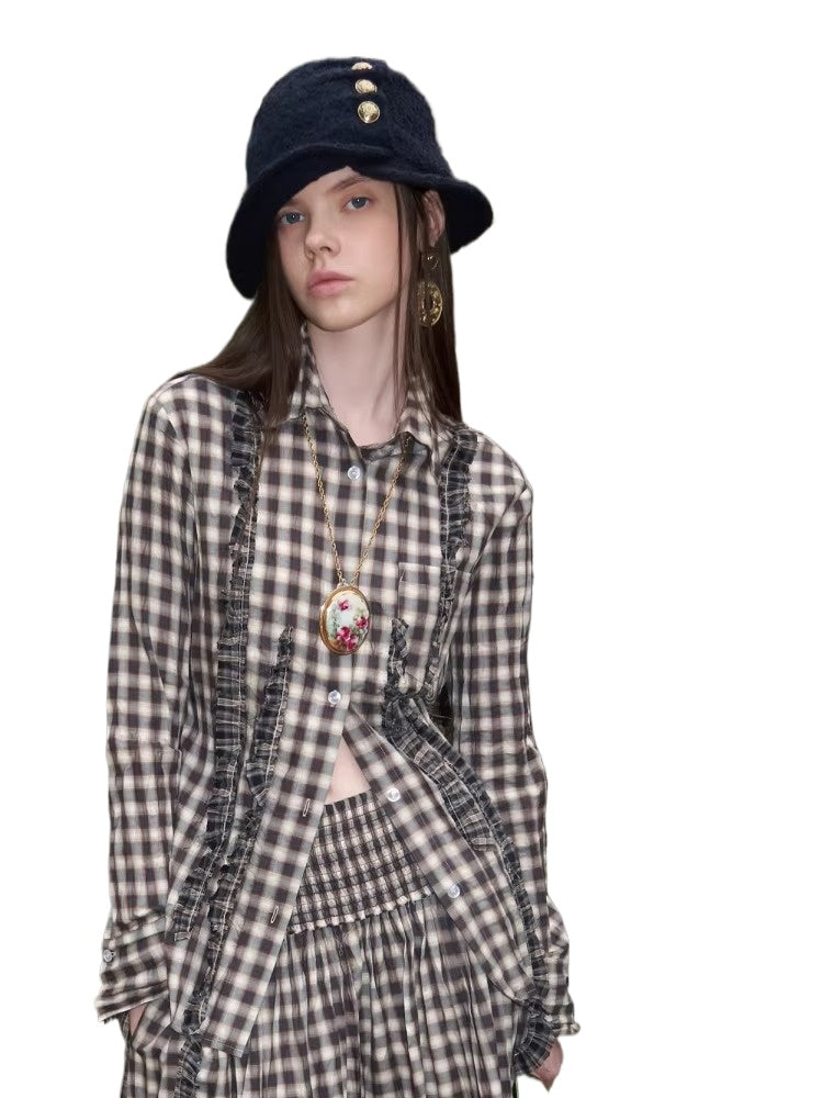 Plaid Ruffle Shirt &amp; Skirt Set