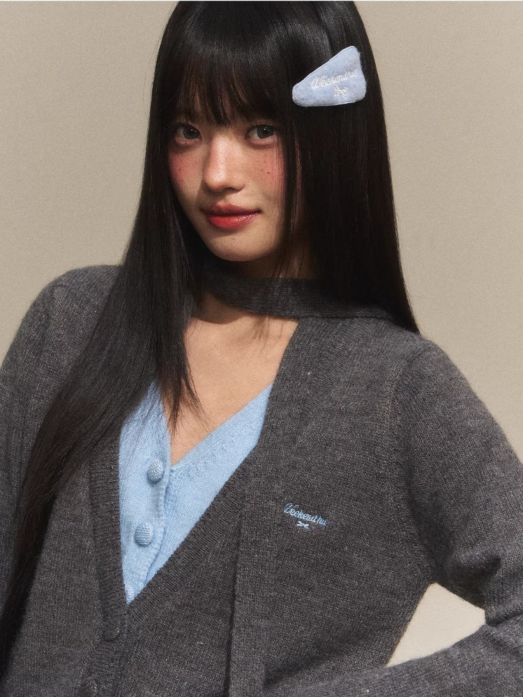 Contrast V-Neck Faux Layer Knit