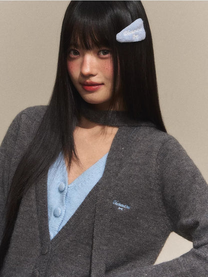 Contrast V-Neck Faux Layer Knit