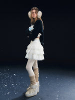 Lace-Panel Velvety Tiered Skirt